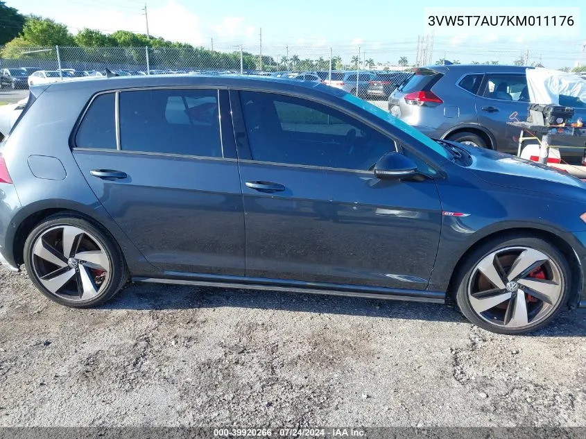 2019 Volkswagen Golf Gti 2.0T Autobahn/2.0T Rabbit Edition/2.0T S/2.0T Se VIN: 3VW5T7AU7KM011176 Lot: 39920266