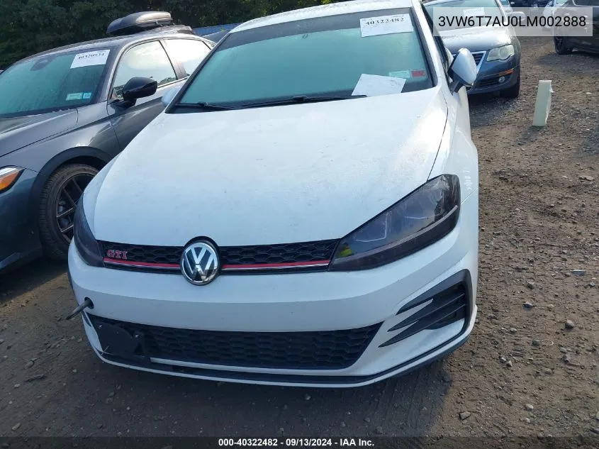 2020 Volkswagen Golf Gti 2.0T Autobahn/2.0T S/2.0T Se VIN: 3VW6T7AU0LM002888 Lot: 40322482