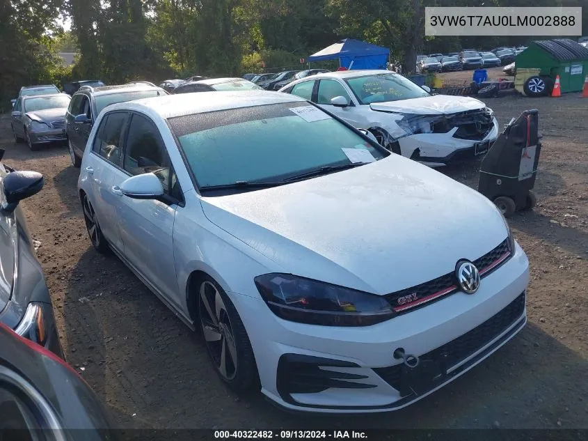 2020 Volkswagen Golf Gti 2.0T Autobahn/2.0T S/2.0T Se VIN: 3VW6T7AU0LM002888 Lot: 40322482