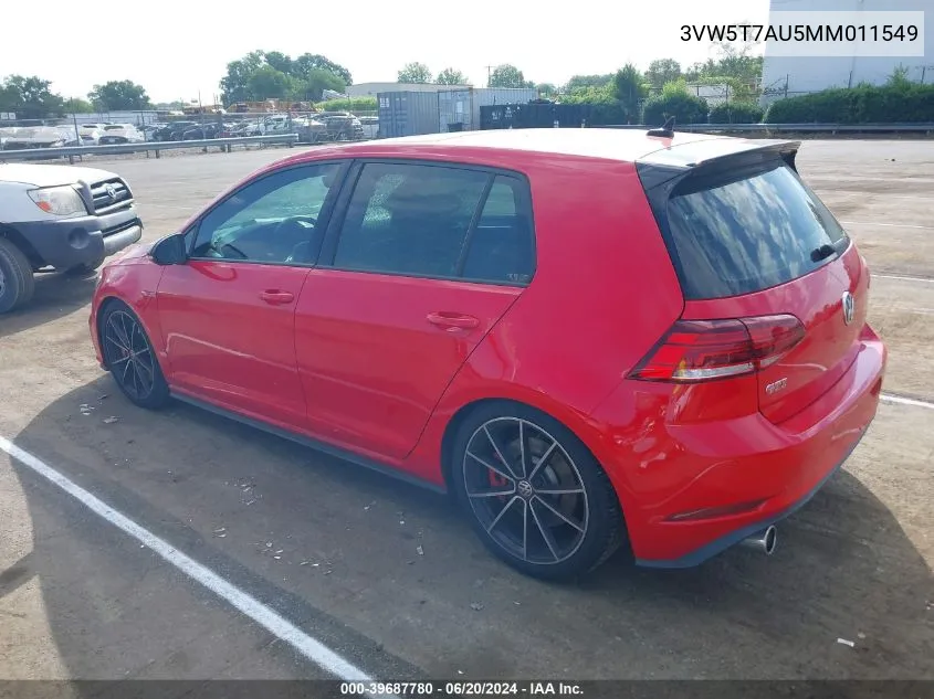 2021 Volkswagen Golf Gti 2.0T Autobahn/2.0T S/2.0T Se VIN: 3VW5T7AU5MM011549 Lot: 39687780