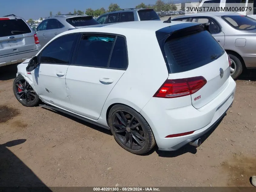 2021 Volkswagen Golf Gti 2.0T Autobahn/2.0T S/2.0T Se VIN: 3VW5T7AU3MM004079 Lot: 40201303