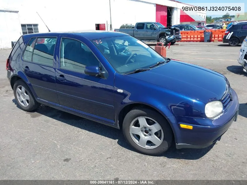 2002 Volkswagen Golf Gls 2.0L VIN: 9BWGB61J324075408 Lot: 39841161