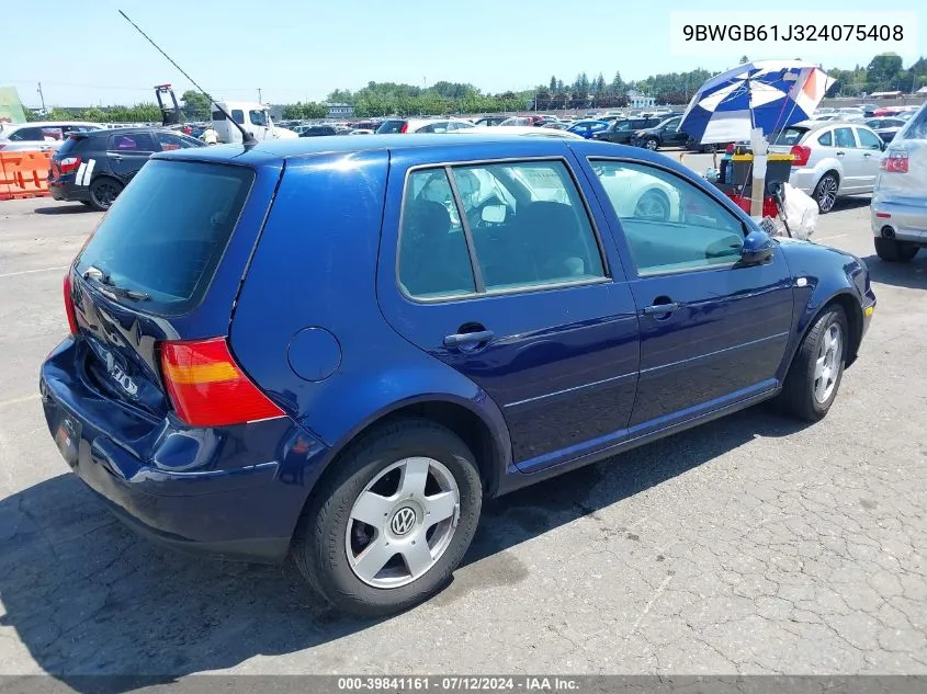 2002 Volkswagen Golf Gls 2.0L VIN: 9BWGB61J324075408 Lot: 39841161