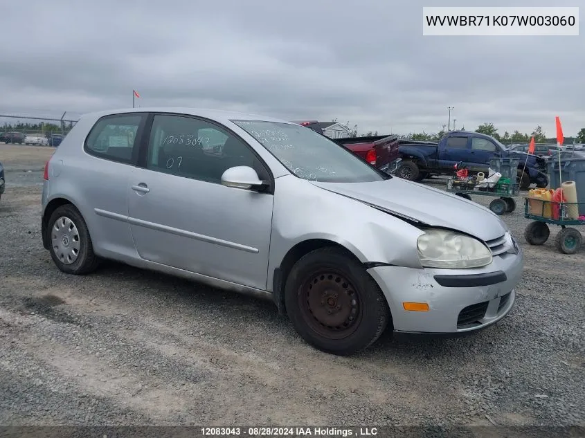 2007 Volkswagen Rabbit VIN: WVWBR71K07W003060 Lot: 12083043