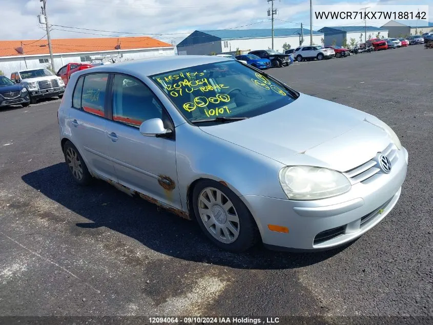 2007 Volkswagen Rabbit VIN: WVWCR71KX7W188142 Lot: 12094064