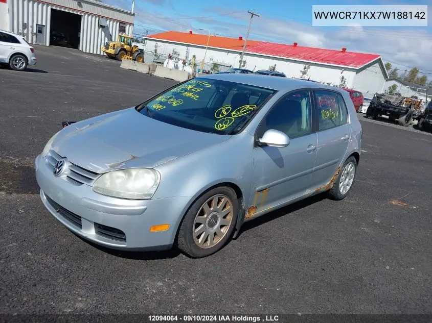 2007 Volkswagen Rabbit VIN: WVWCR71KX7W188142 Lot: 12094064