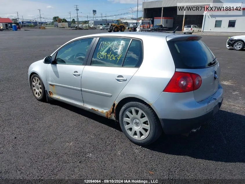 2007 Volkswagen Rabbit VIN: WVWCR71KX7W188142 Lot: 12094064