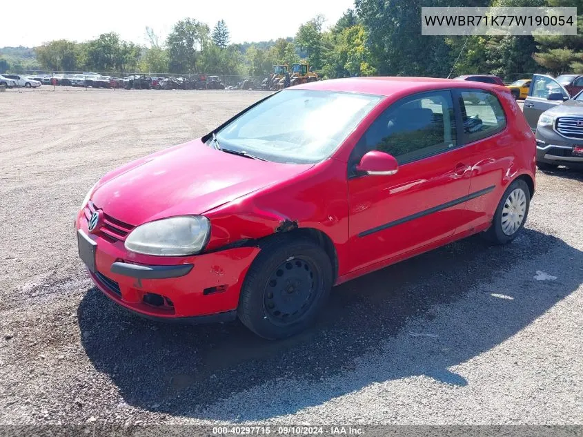 2007 Volkswagen Rabbit 2-Door VIN: WVWBR71K77W190054 Lot: 40297715