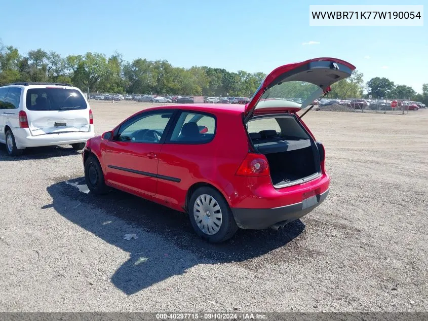 2007 Volkswagen Rabbit 2-Door VIN: WVWBR71K77W190054 Lot: 40297715