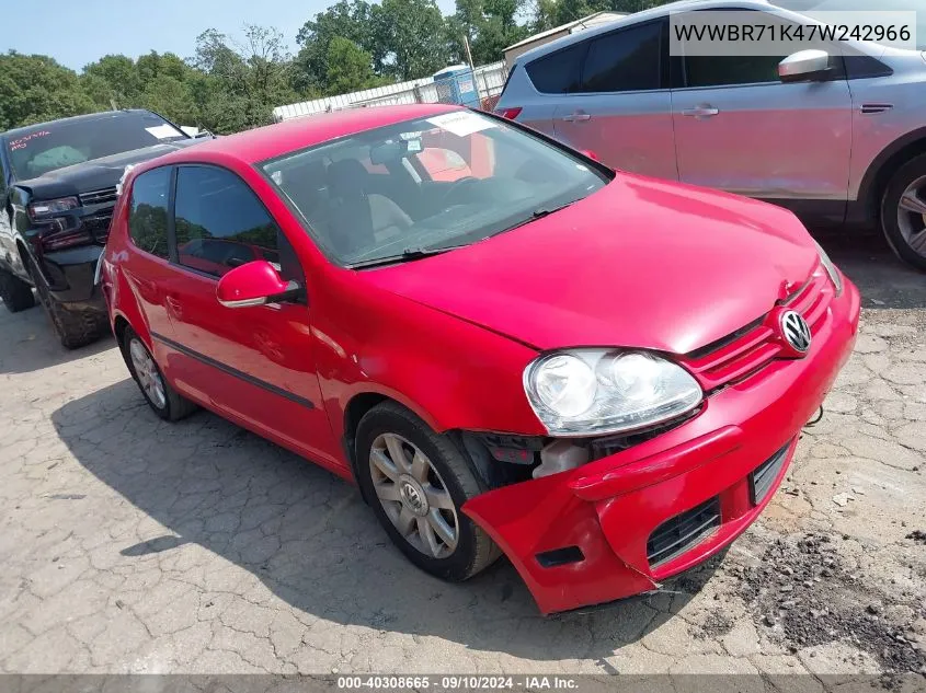 2007 Volkswagen Rabbit 2-Door VIN: WVWBR71K47W242966 Lot: 40308665