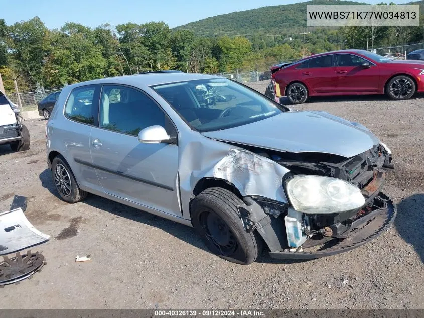 2007 Volkswagen Rabbit 2-Door VIN: WVWBS71K77W034813 Lot: 40326139