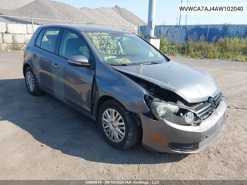 2010 Volkswagen Golf VIN: WVWCA7AJ4AW102040 Lot: 12069615