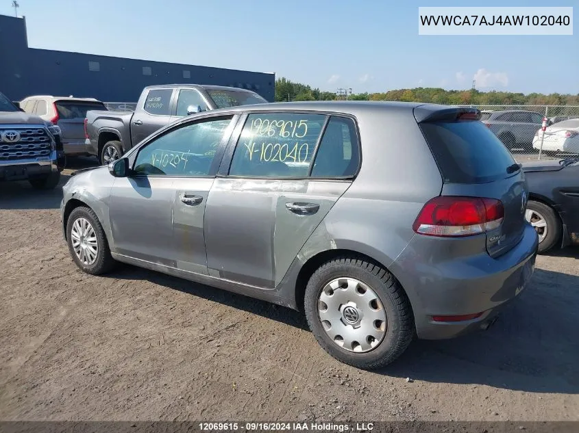 2010 Volkswagen Golf VIN: WVWCA7AJ4AW102040 Lot: 12069615