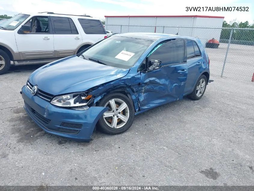 2017 Volkswagen Golf Tsi S 4-Door/Tsi Se 4-Door/Tsi Sel 4-Door/Tsi Wolfsburg Edition 4-Door VIN: 3VW217AU8HM074532 Lot: 40360028