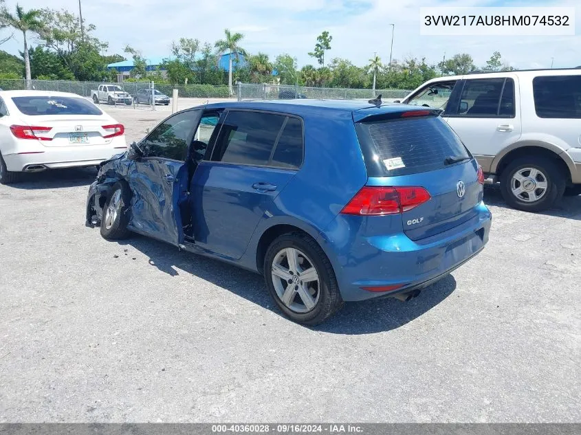 2017 Volkswagen Golf Tsi S 4-Door/Tsi Se 4-Door/Tsi Sel 4-Door/Tsi Wolfsburg Edition 4-Door VIN: 3VW217AU8HM074532 Lot: 40360028