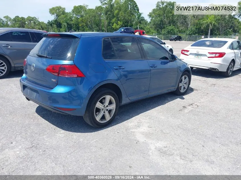 2017 Volkswagen Golf Tsi S 4-Door/Tsi Se 4-Door/Tsi Sel 4-Door/Tsi Wolfsburg Edition 4-Door VIN: 3VW217AU8HM074532 Lot: 40360028