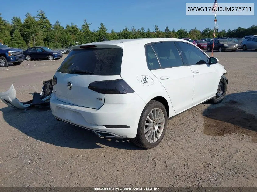 2018 Volkswagen Golf Tsi S/Tsi Se VIN: 3VWG17AU0JM275711 Lot: 40336121