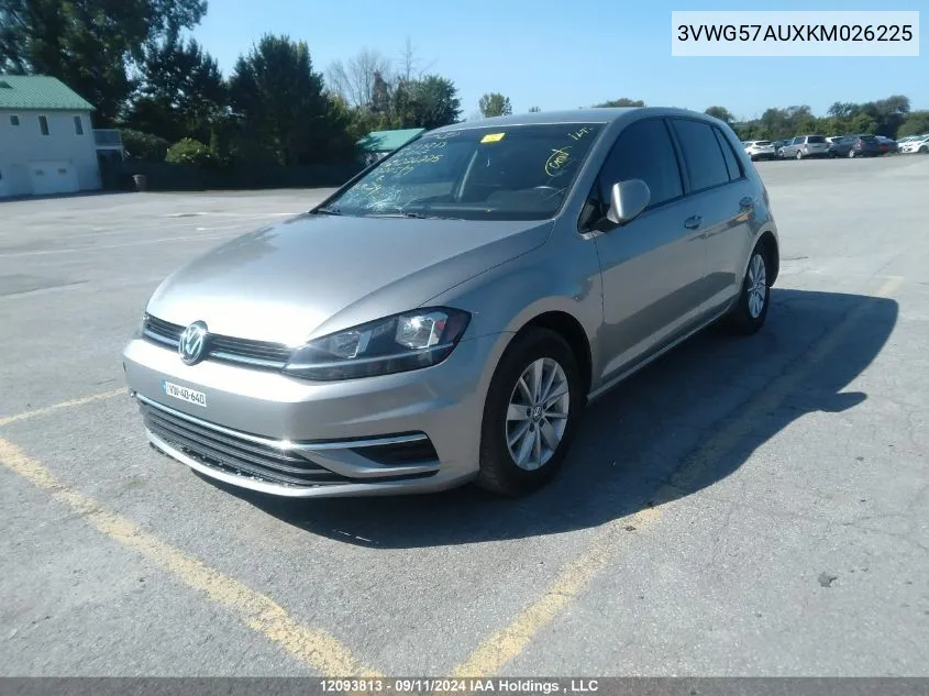 2019 Volkswagen Golf VIN: 3VWG57AUXKM026225 Lot: 12093813