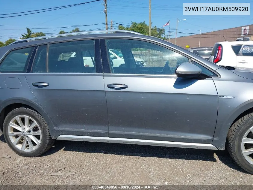 2019 Volkswagen Golf Alltrack Tsi S/Tsi Se/Tsi Sel VIN: 3VWH17AU0KM509920 Lot: 40349056