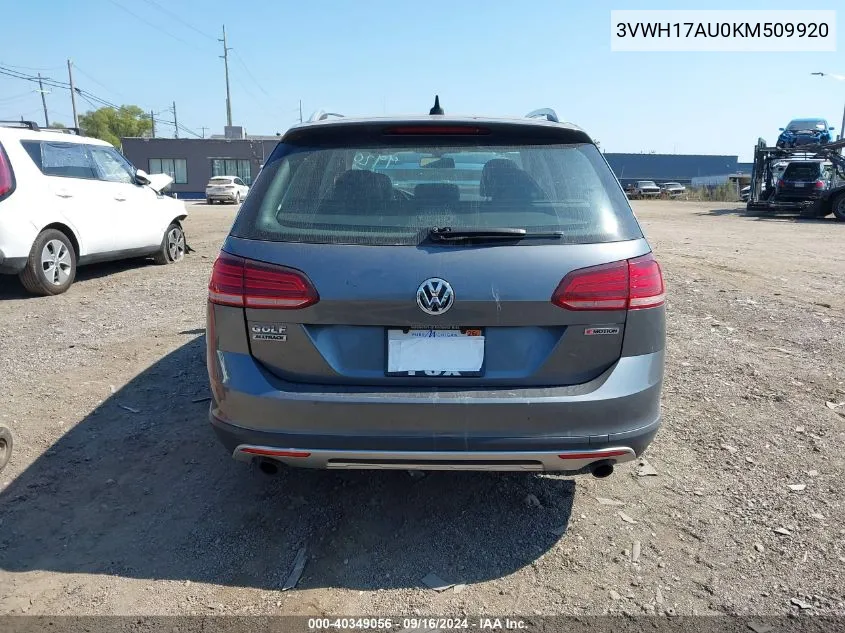 2019 Volkswagen Golf Alltrack Tsi S/Tsi Se/Tsi Sel VIN: 3VWH17AU0KM509920 Lot: 40349056