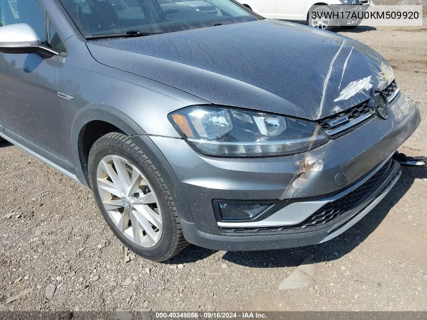 2019 Volkswagen Golf Alltrack Tsi S/Tsi Se/Tsi Sel VIN: 3VWH17AU0KM509920 Lot: 40349056