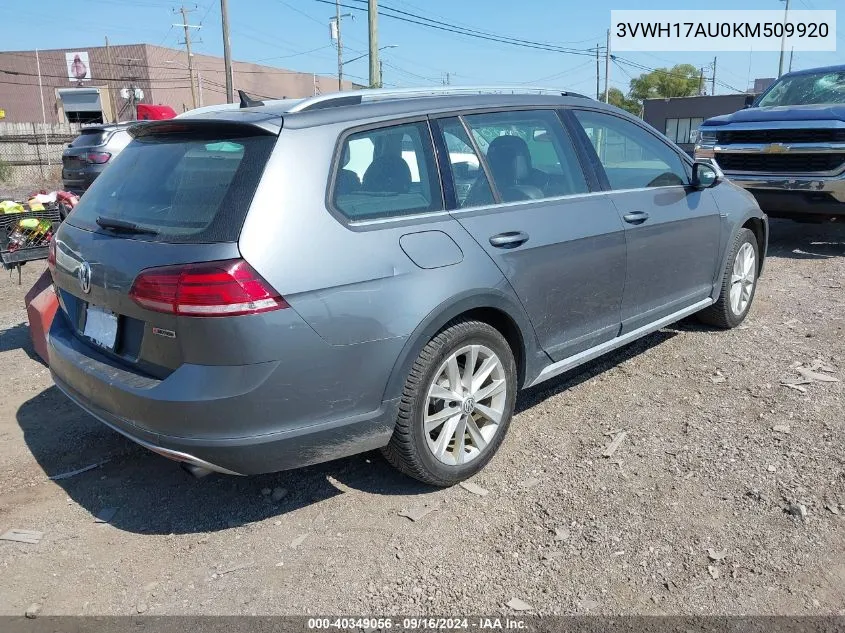 2019 Volkswagen Golf Alltrack Tsi S/Tsi Se/Tsi Sel VIN: 3VWH17AU0KM509920 Lot: 40349056