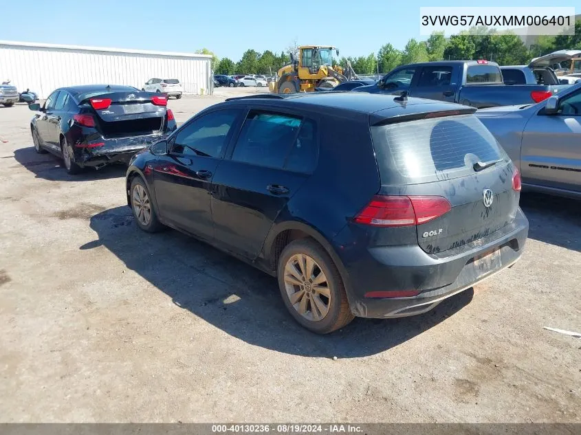 2021 Volkswagen Golf 1.4T Tsi VIN: 3VWG57AUXMM006401 Lot: 40130236