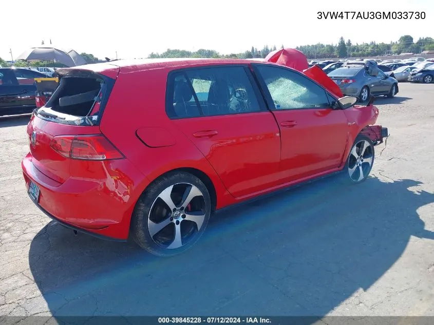 2016 Volkswagen Golf Gti S 4-Door VIN: 3VW4T7AU3GM033730 Lot: 39845228