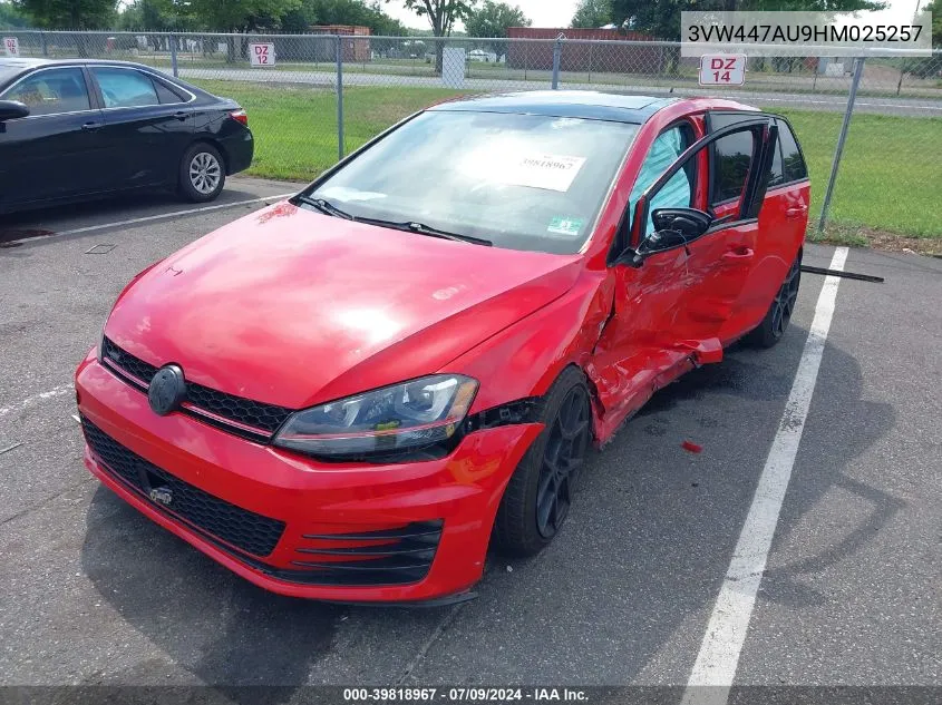 2017 Volkswagen Golf Gti Autobahn 4-Door/S 4-Door/Se 4-Door/Sport 4-Door VIN: 3VW447AU9HM025257 Lot: 39818967