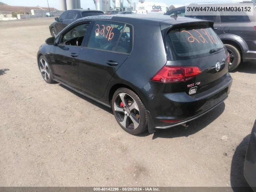 2017 Volkswagen Golf Gti Autobahn 4-Door/S 4-Door/Se 4-Door/Sport 4-Door VIN: 3VW447AU6HM036152 Lot: 40142296