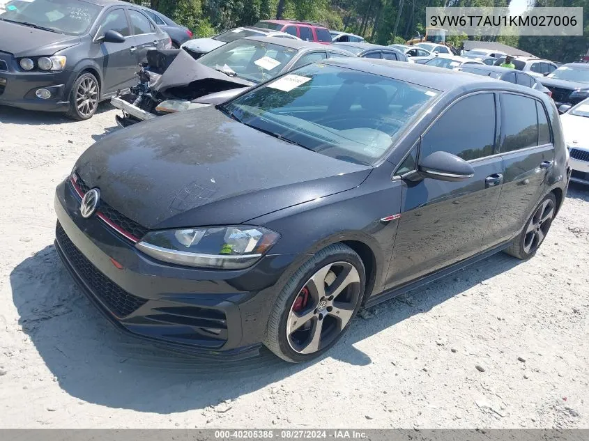 2019 Volkswagen Golf Gti 2.0T Autobahn/2.0T Rabbit Edition/2.0T S/2.0T Se VIN: 3VW6T7AU1KM027006 Lot: 40205385