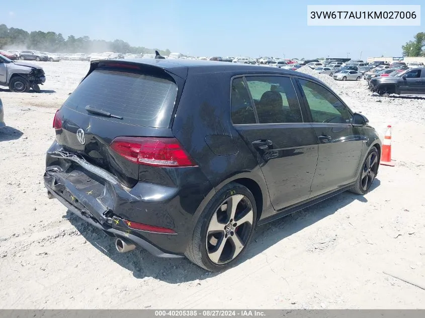 3VW6T7AU1KM027006 2019 Volkswagen Golf Gti 2.0T Autobahn/2.0T Rabbit Edition/2.0T S/2.0T Se