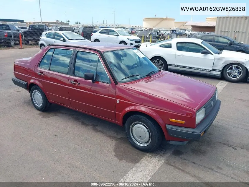 1986 Volkswagen Jetta Deluxe VIN: WVWGA0162GW826838 Lot: 39622296