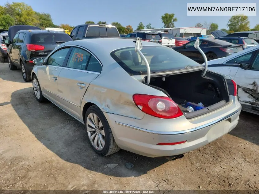 2011 Volkswagen Cc Sport VIN: WVWMN7AN0BE717106 Lot: 40321748