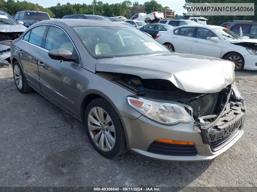 2012 Volkswagen Cc Sport VIN: WVWMP7AN1CE540366 Lot: 40306040