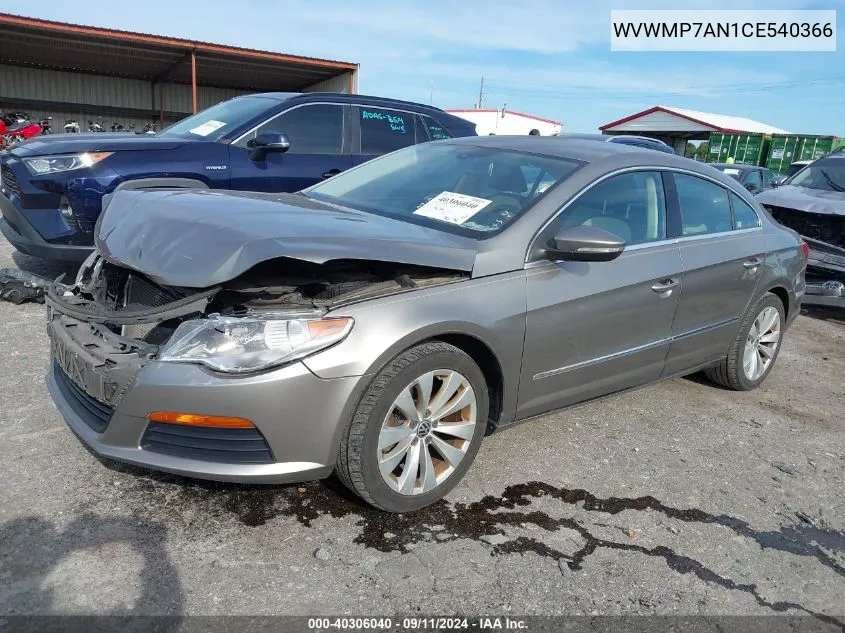 2012 Volkswagen Cc Sport VIN: WVWMP7AN1CE540366 Lot: 40306040