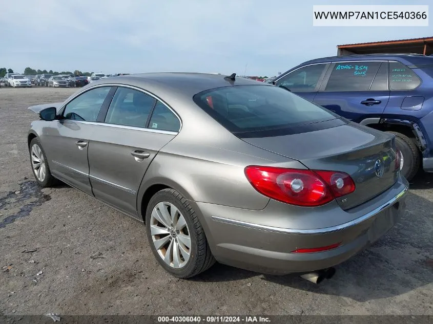 WVWMP7AN1CE540366 2012 Volkswagen Cc Sport