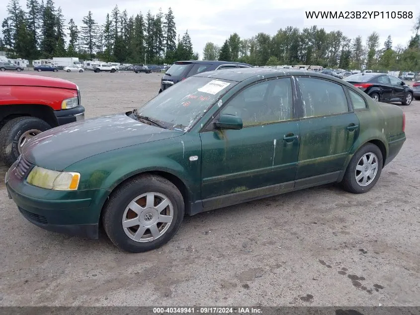 2000 Volkswagen Passat Gls VIN: WVWMA23B2YP110588 Lot: 40349941