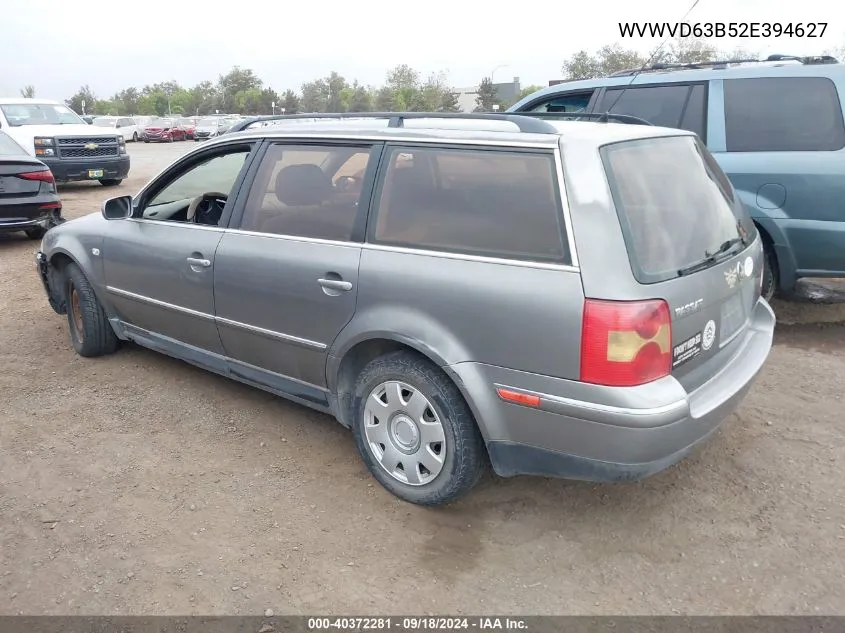 2002 Volkswagen Passat Gls VIN: WVWVD63B52E394627 Lot: 40372281