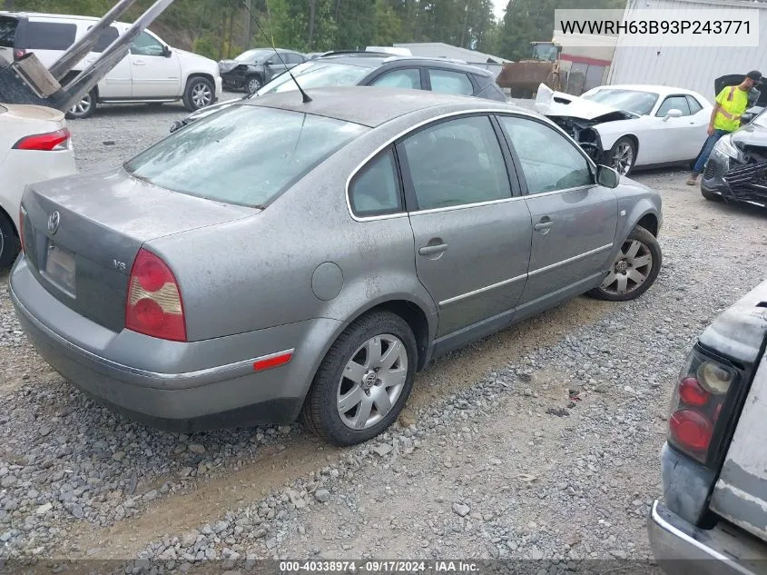 2003 Volkswagen Passat Glx VIN: WVWRH63B93P243771 Lot: 40338974