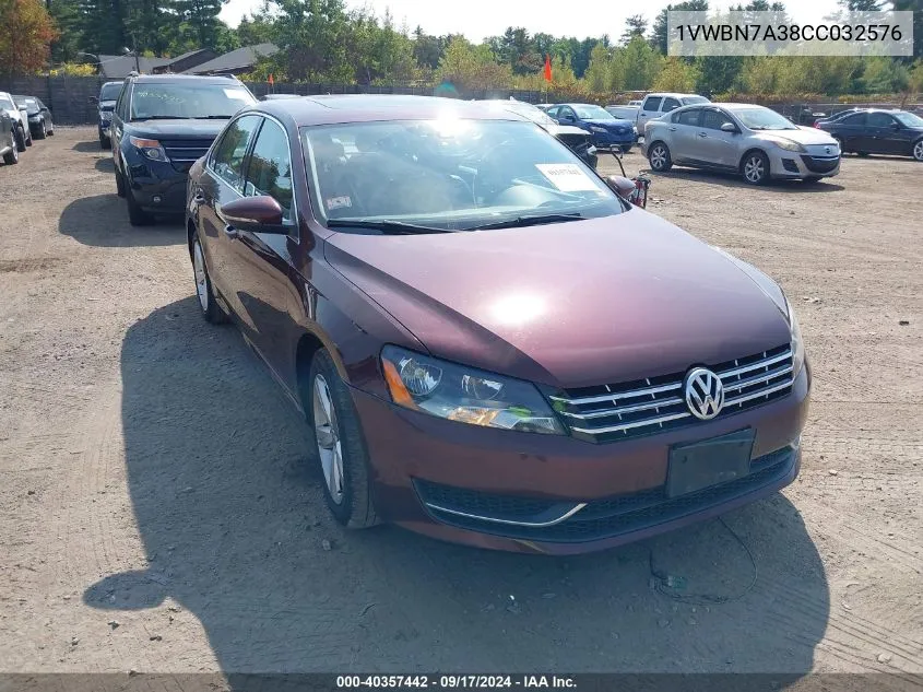 2012 Volkswagen Passat 2.0L Tdi Se VIN: 1VWBN7A38CC032576 Lot: 40357442