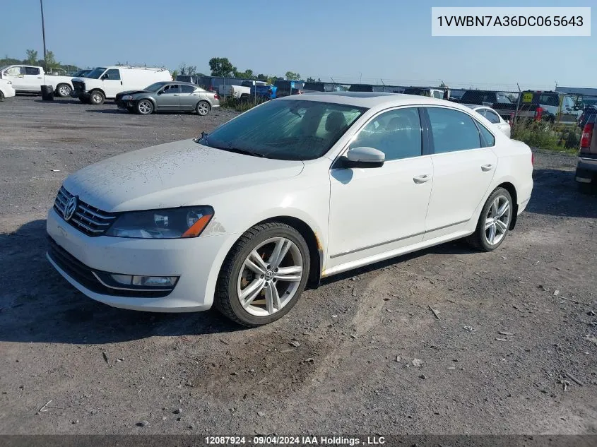 2013 Volkswagen Passat VIN: 1VWBN7A36DC065643 Lot: 12087924