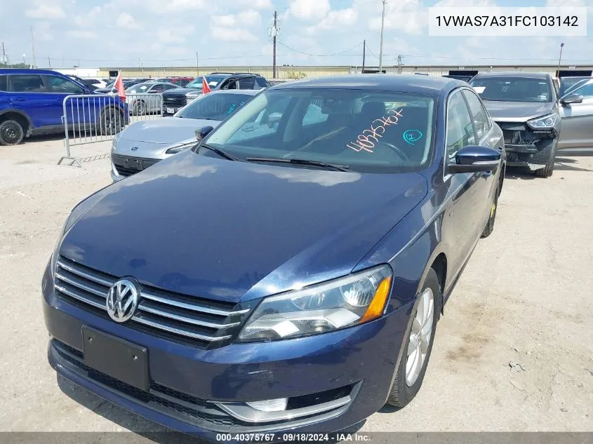 2015 Volkswagen Passat S VIN: 1VWAS7A31FC103142 Lot: 40375767