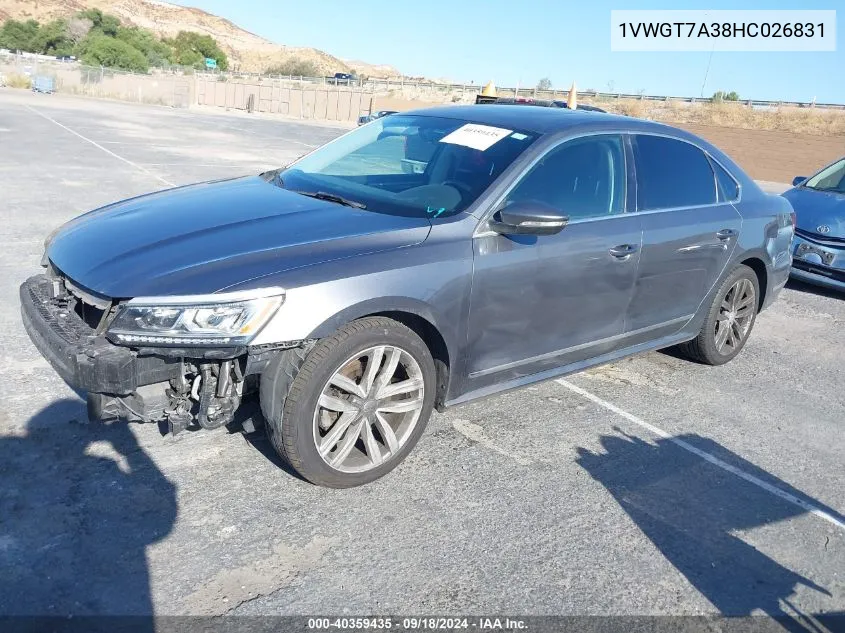 2017 Volkswagen Passat Se VIN: 1VWGT7A38HC026831 Lot: 40359435