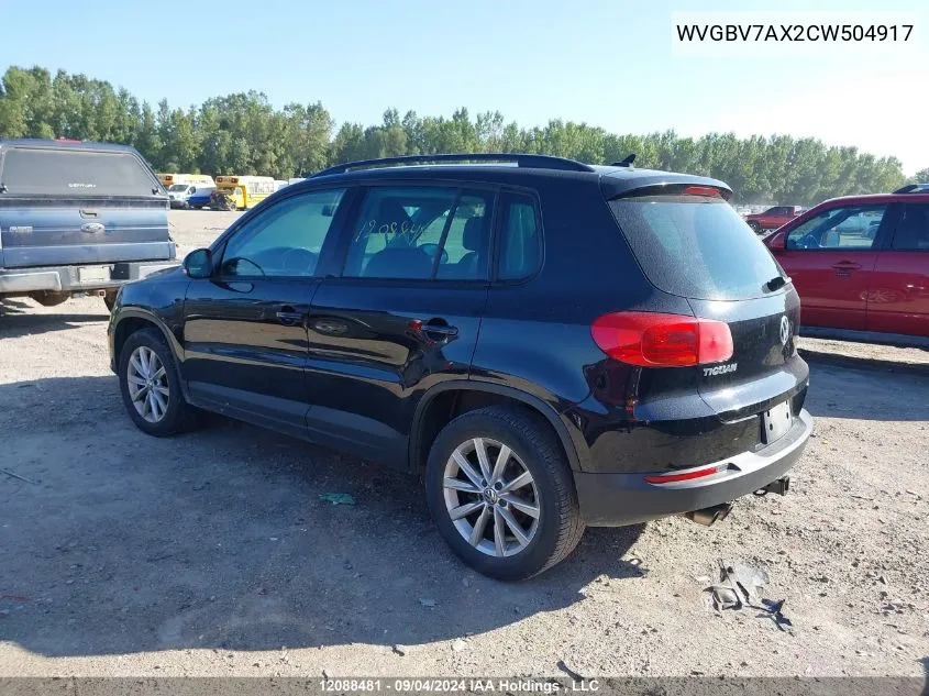 2012 Volkswagen Tiguan VIN: WVGBV7AX2CW504917 Lot: 12088481