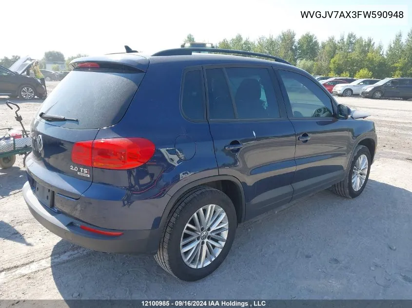 2015 Volkswagen Tiguan VIN: WVGJV7AX3FW590948 Lot: 12100985