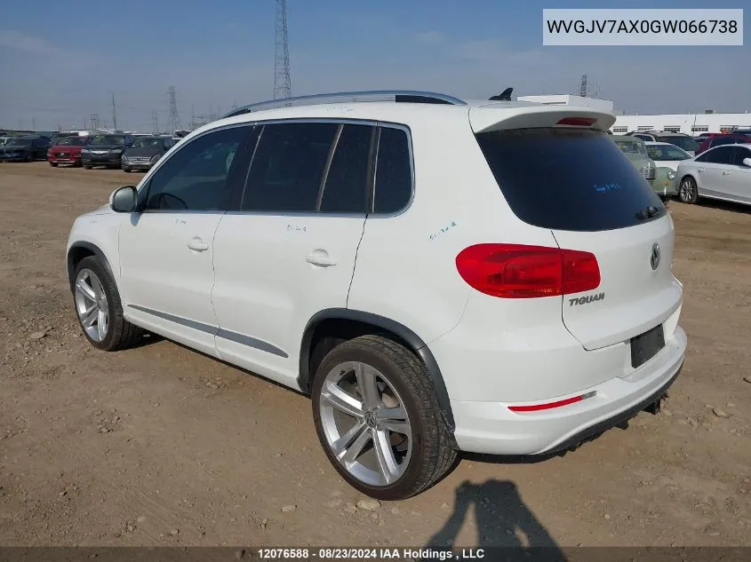 2016 Volkswagen Tiguan Comfort/High/R-Line/Sp Ed VIN: WVGJV7AX0GW066738 Lot: 12076588