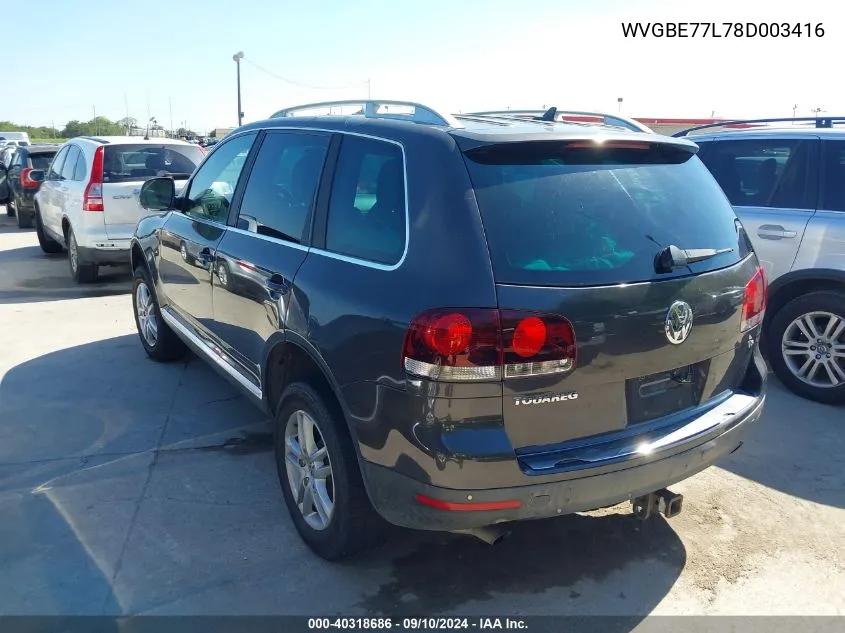 2008 Volkswagen Touareg 2 Vr6 Fsi VIN: WVGBE77L78D003416 Lot: 40318686